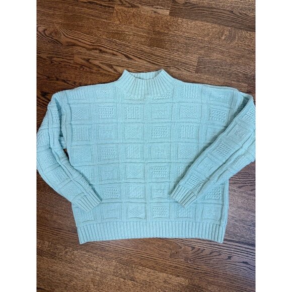 Vintage GAP Seafom Green Fancy Knit Ramie Blend Sweater Size Medium Cottage Core - Picture 8 of 13